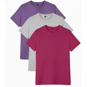 3PCS Unisex Round Neck Pure Cotton Short-Sleeved T-shirt - Purple / Light Grey / Deep Pink