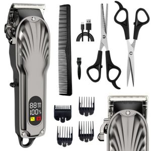 Mens Hair Clippers Kit For Barber With LED Display - Grey